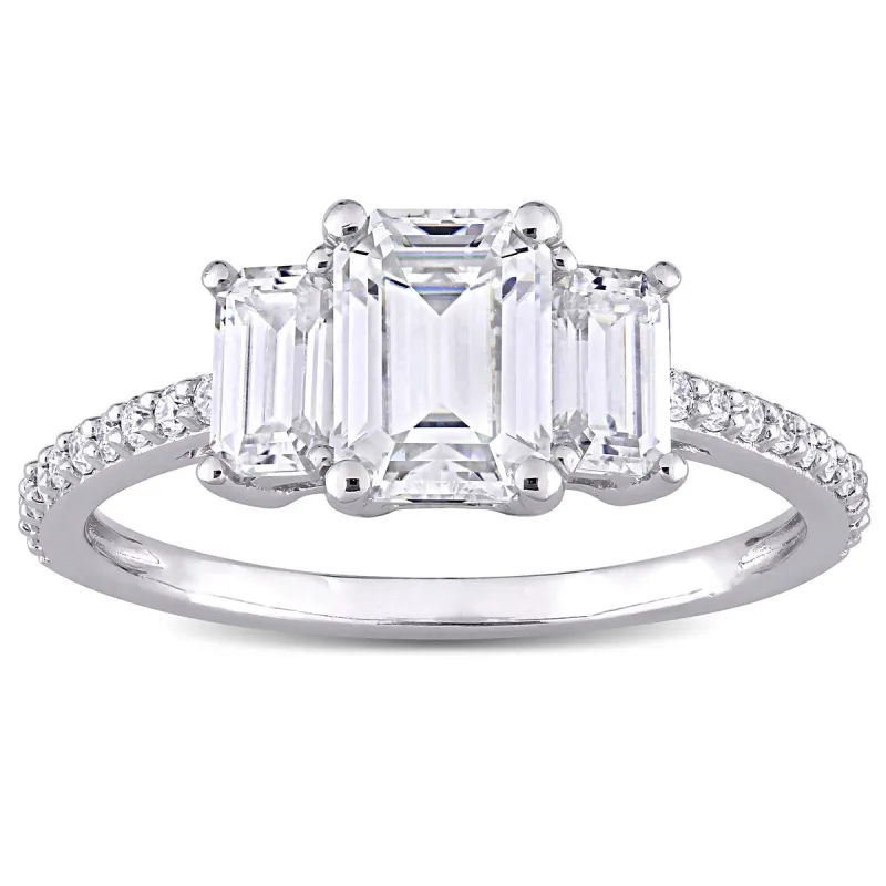 Miadora 1 3/4ct DEW Octagon-cut Moissanite 3-Stone Engagement Ring in 10k White Gold sold by Zulily