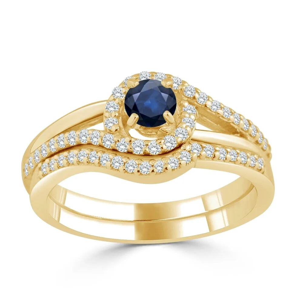 Auriya 1/5ct Round Blue Sapphire and 1/3ctw Diamond Engagement Ring Set 14k Gold sold by Zulily product image thumbnail 2