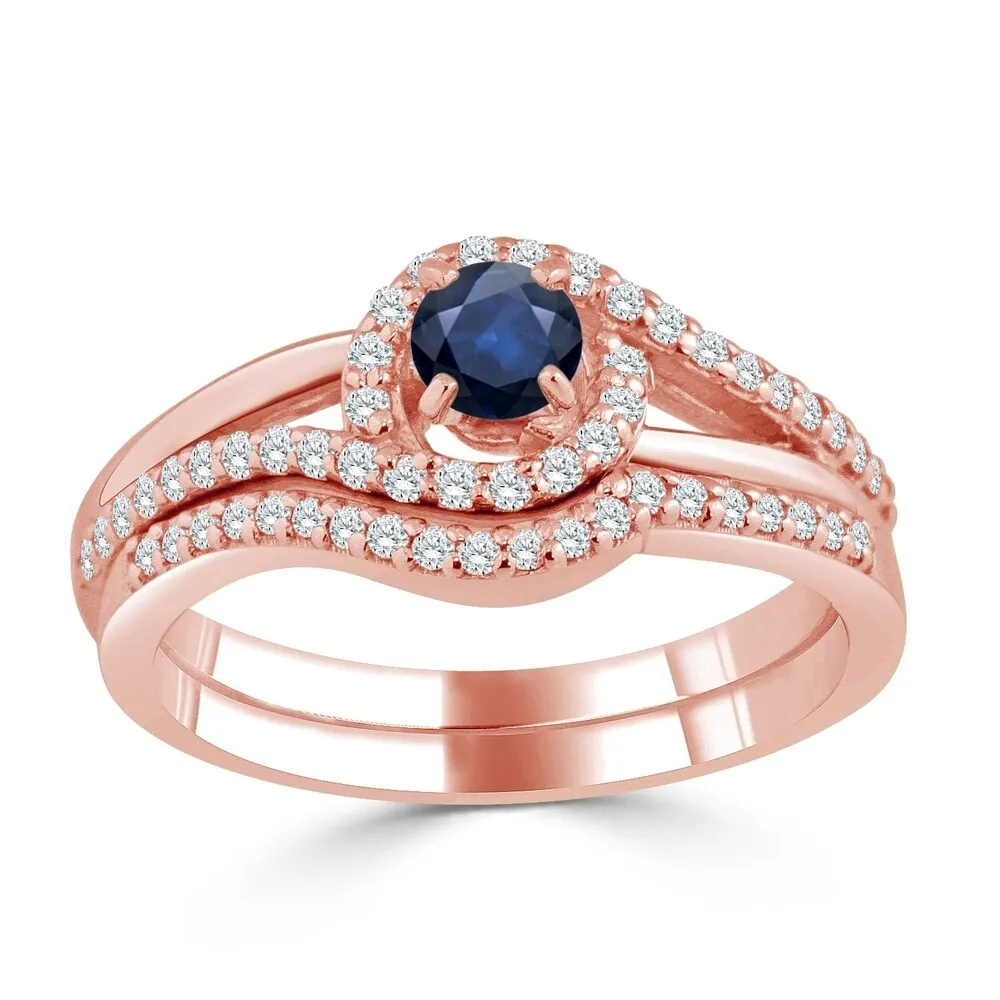 Auriya 1/5ct Round Blue Sapphire and 1/3ctw Diamond Engagement Ring Set 14k Gold sold by Zulily product image thumbnail 3