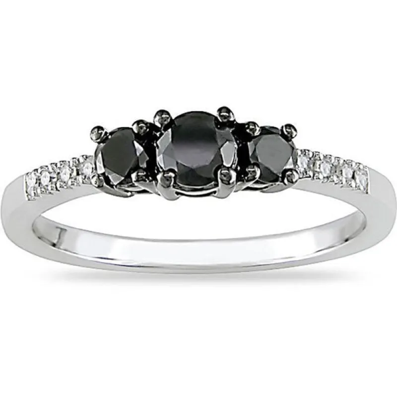 Miadora 10k Gold 1/2ct TDW Black and White Diamond Three Stone Ring sold by Zulily
