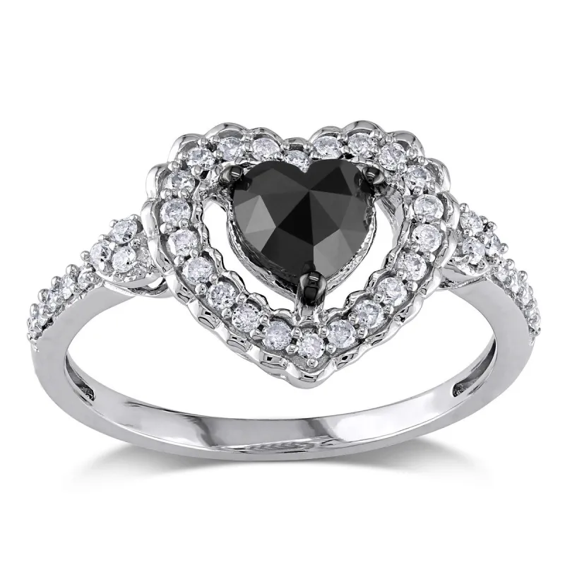 Miadora 10k Gold 1ct TDW Black and White Diamond Heart Ring sold by Zulily