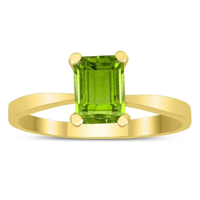 Emerald Shaped 7X5MM Peridot Solitaire Ring in 10K Yellow Gold sold by Zulily