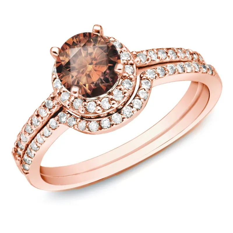 Auriya 14k Rose Gold 1ctw Brown Diamond Halo Engagement Ring Set sold by Zulily