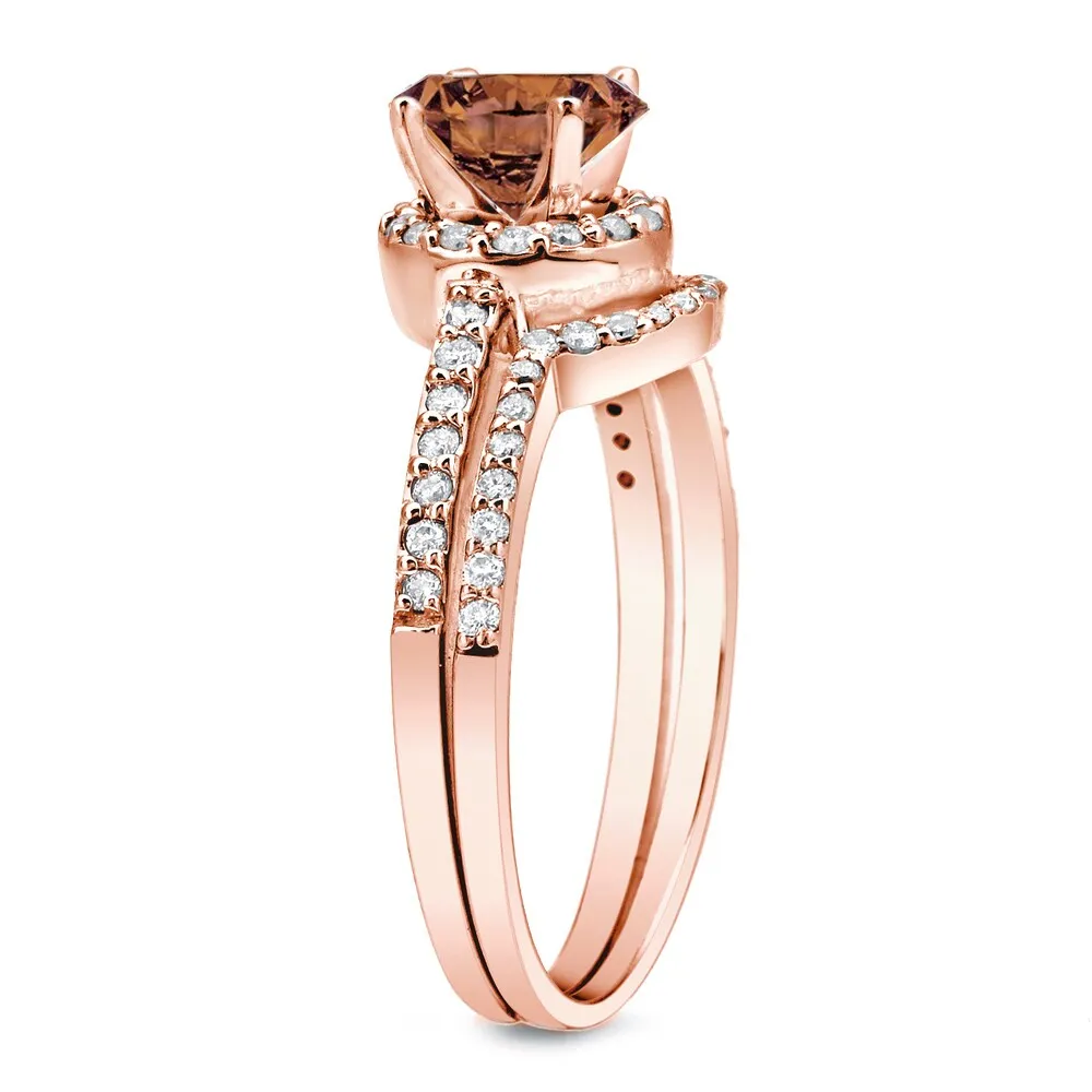 Auriya 14k Rose Gold 1ctw Brown Diamond Halo Engagement Ring Set sold by Zulily product image thumbnail 4