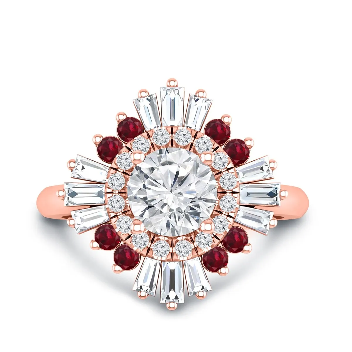 Auriya Vintage Ballerina 3/4ct Moissanite and Red Ruby & Halo Diamond Engagement Ring 14k Gold sold by Zulily product image thumbnail 3