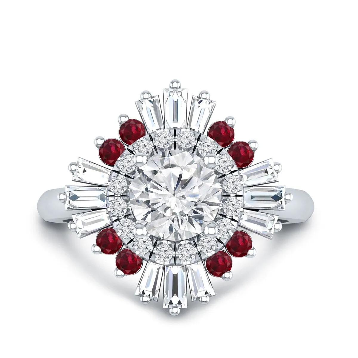 Auriya Vintage Ballerina 3/4ct Moissanite and Red Ruby & Halo Diamond Engagement Ring 14k Gold sold by Zulily