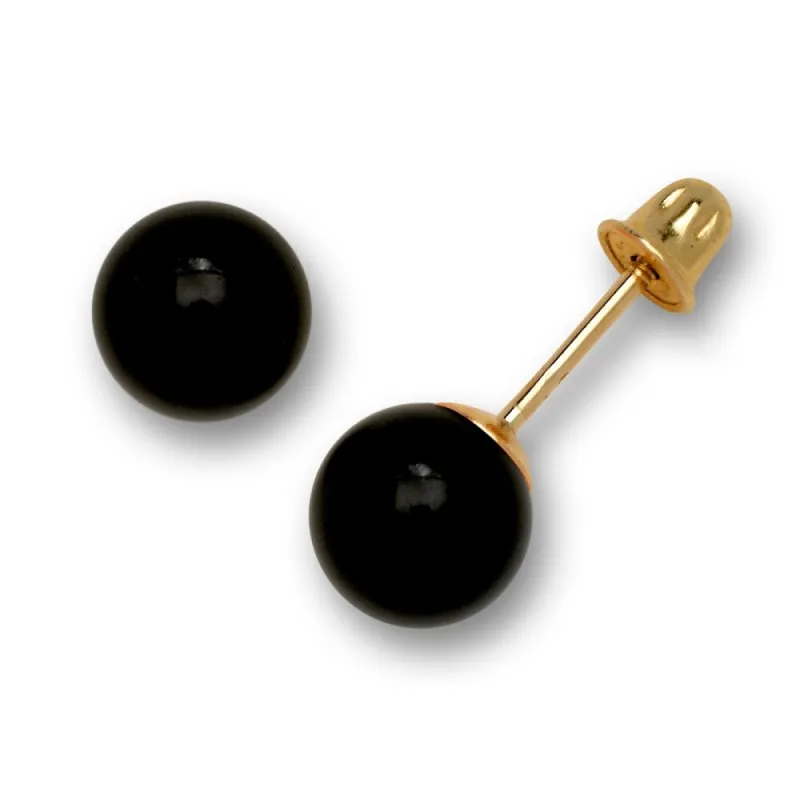 Solid 14K Yellow Gold Genuine Onyx Ball Stud Screw-back Earrings (5 sizes) - Black sold by Zulily