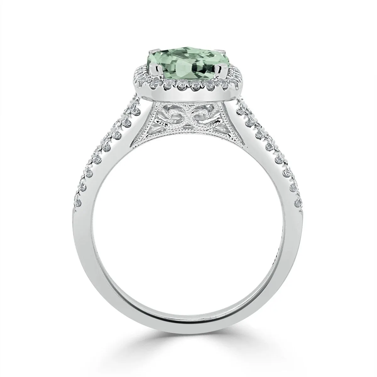 Auriya 1ct Cushion-cut Green Amethyst and Halo Diamond Engagement Ring 3/8cttw 14K Gold sold by Zulily product image thumbnail 5