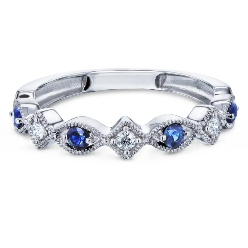 Annello by Kobelli 10k White Gold 1/5ct.tw Alternating Sapphire and Diamond Patterned Fashion Stackable Ring sold by Zulily