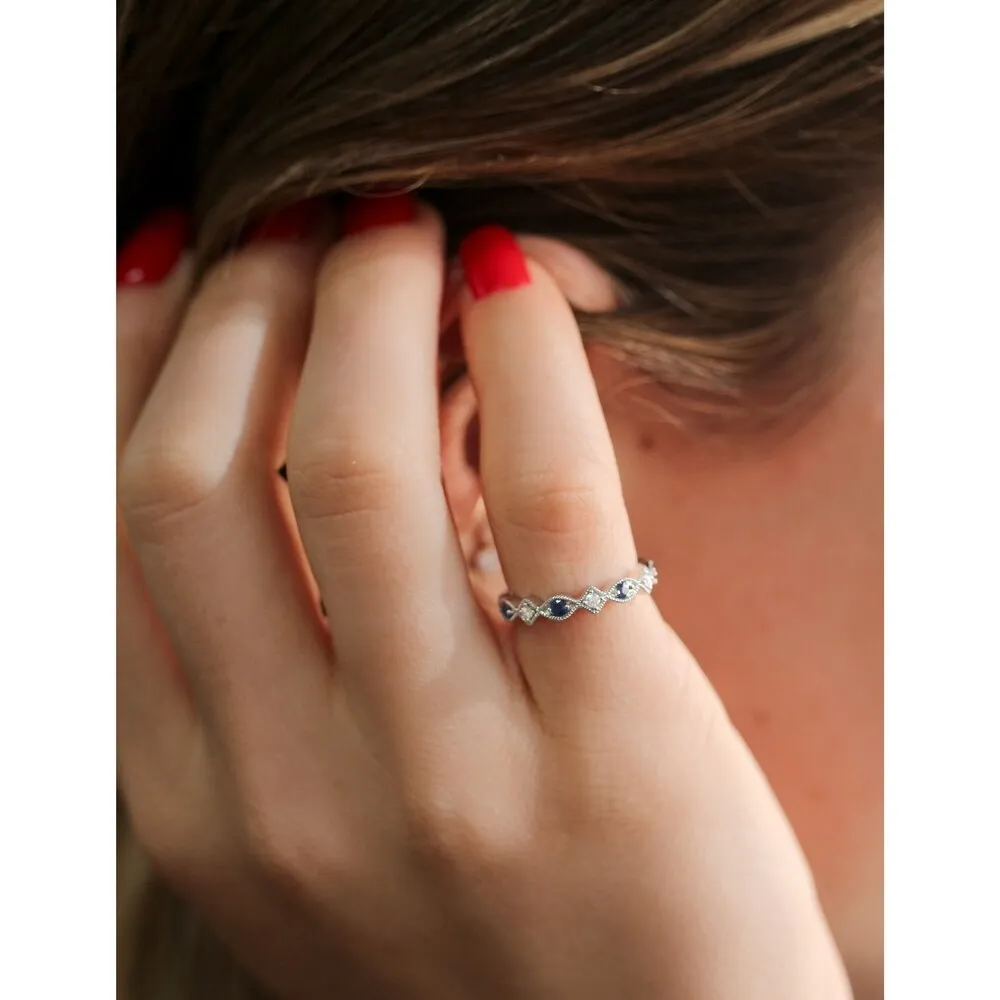 Annello by Kobelli 10k White Gold 1/5ct.tw Alternating Sapphire and Diamond Patterned Fashion Stackable Ring sold by Zulily product image thumbnail 4