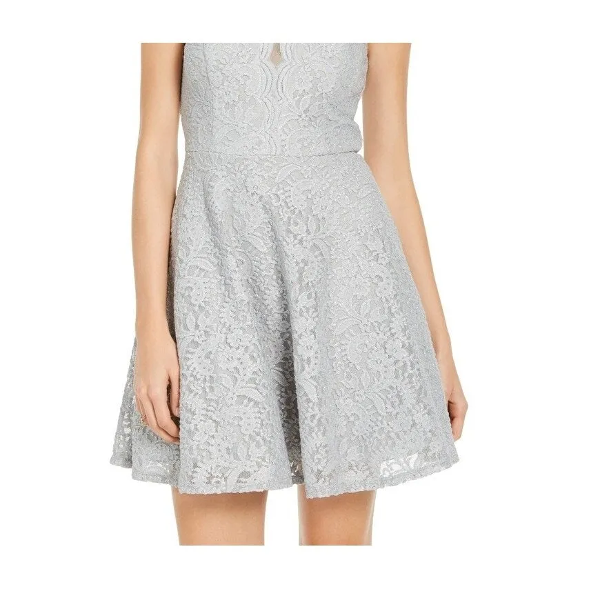 City Studios Juniors' V-Neck Glitter Lace Dress Gray Size 9 sold by Zulily product image thumbnail 2