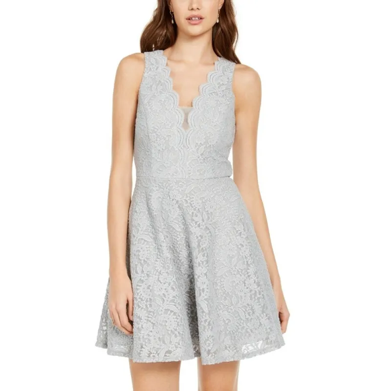 City Studios Juniors' V-Neck Glitter Lace Dress Gray Size 9 sold by Zulily