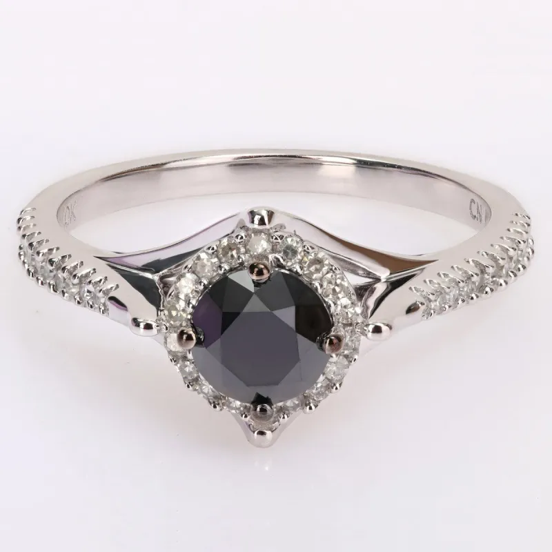 Miadora 10k White Gold with Black Rhodium 1 1/5ct TDW Black & White Diamond Halo Engagement Ring sold by Zulily