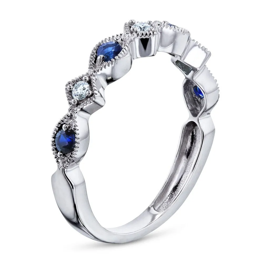 Annello by Kobelli 10k White Gold 1/5ct.tw Alternating Sapphire and Diamond Patterned Fashion Stackable Ring sold by Zulily product image thumbnail 3