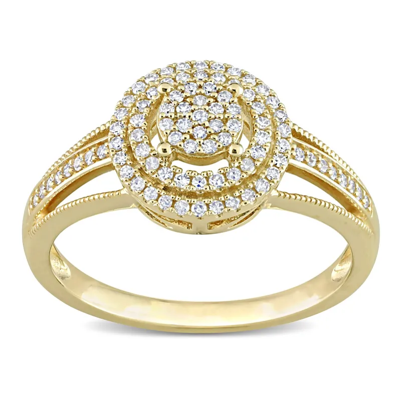 Miadora 1/4ct TDW Diamond Double Halo Split Shank Ring in 10k Yellow Gold sold by Zulily