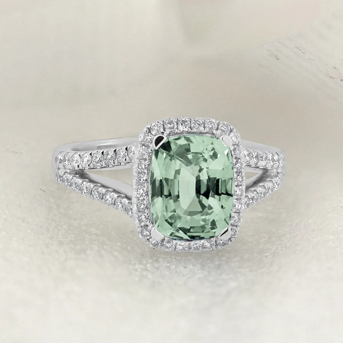 Auriya 1ct Cushion-cut Green Amethyst and Halo Diamond Engagement Ring 3/8cttw 14K Gold sold by Zulily