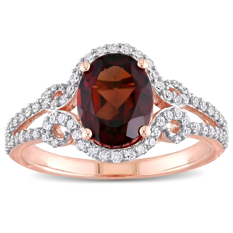 Miadora 10k Rose Gold Garnet & 1/3ct TDW Diamond Halo Split Shank Engagement Ring sold by Zulily