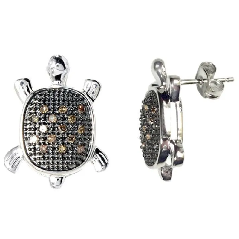 Sterling Silver 1/6ct TDW Brown Diamond Turtle Earrings sold by Zulily