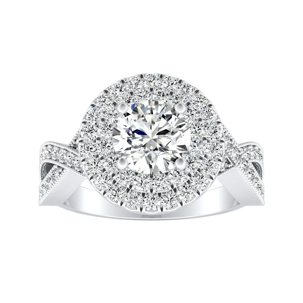 Auriya 14k Gold Vintage 2 1/2ct Moissanite and 5/8ctw Double Halo Diamond Engagement Ring sold by Zulily