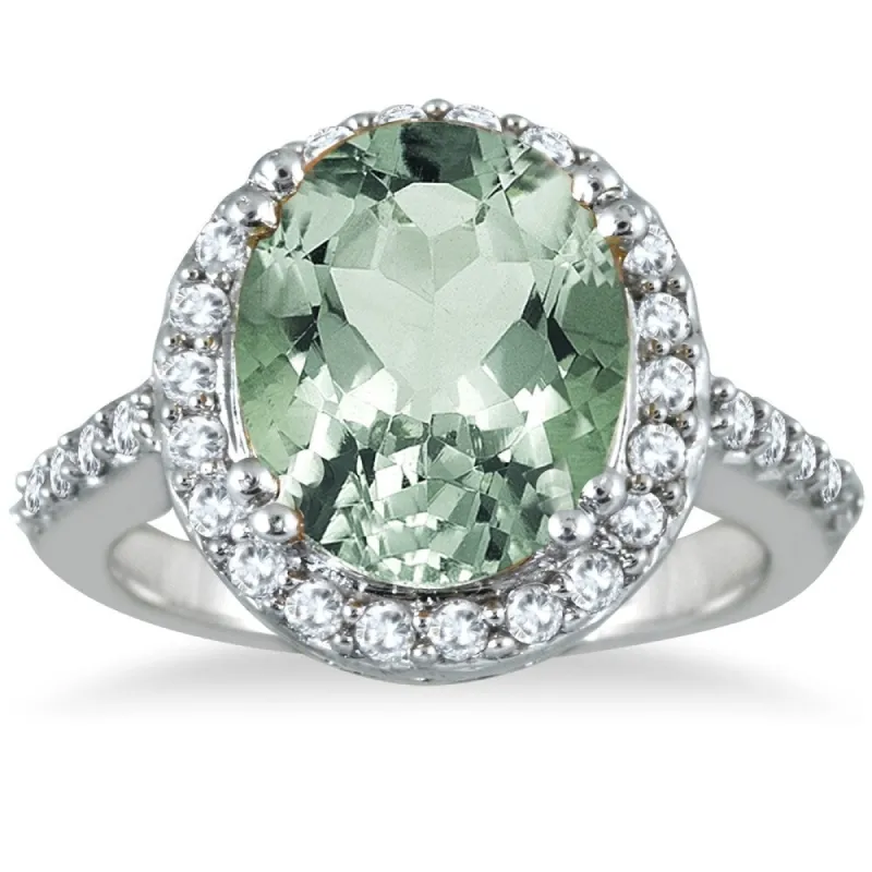5 Carat Green Amethyst and Diamond Ring in 14K White Gold sold by Zulily
