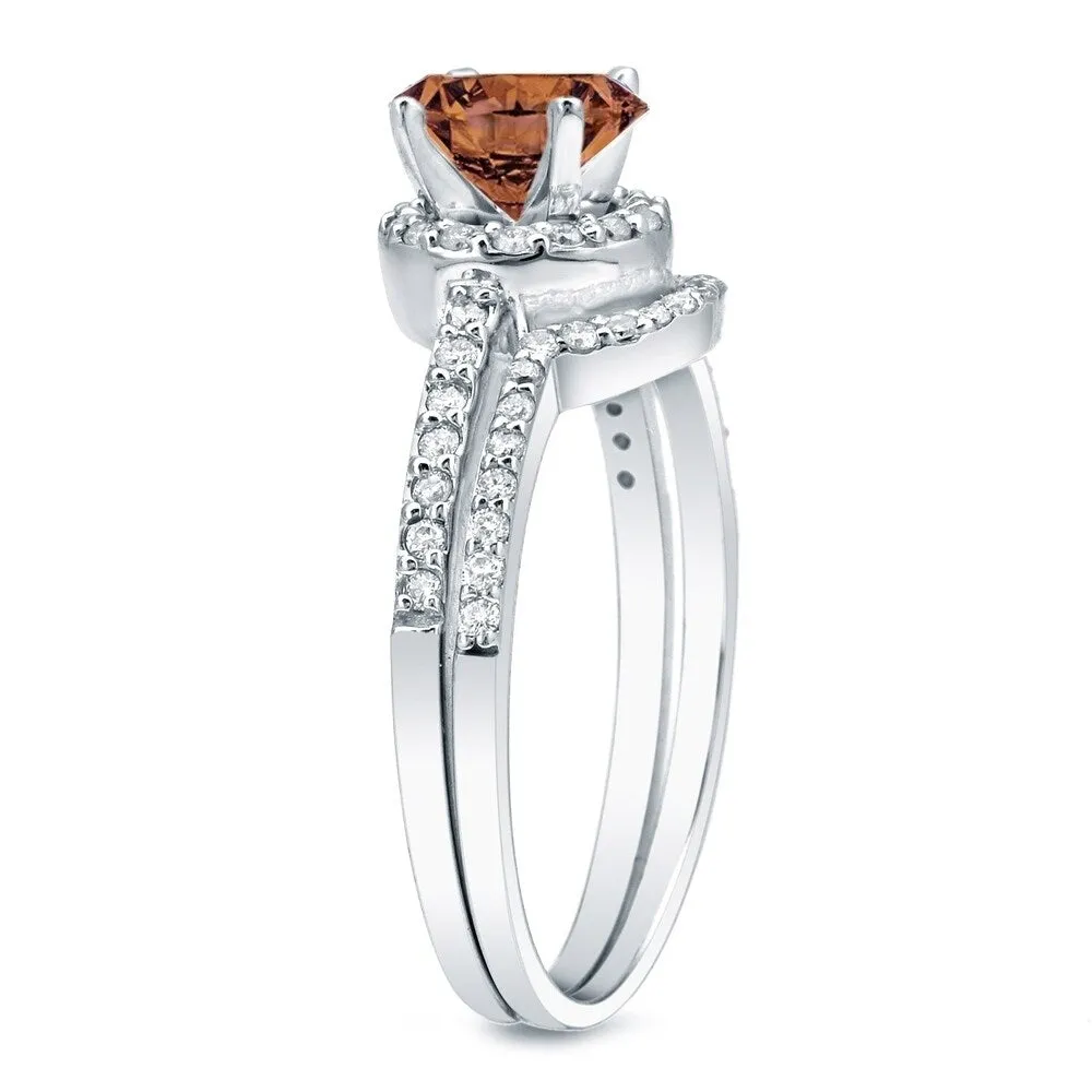 Auriya 14k Gold 1ctw Brown Diamond Halo Engagement Ring Set sold by Zulily product image thumbnail 4
