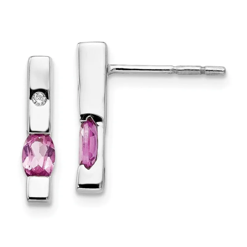 Curata Sterling Silver 15x4mm 02ct. Diamond and Pink Topaz Bar Earrings sold by Zulily