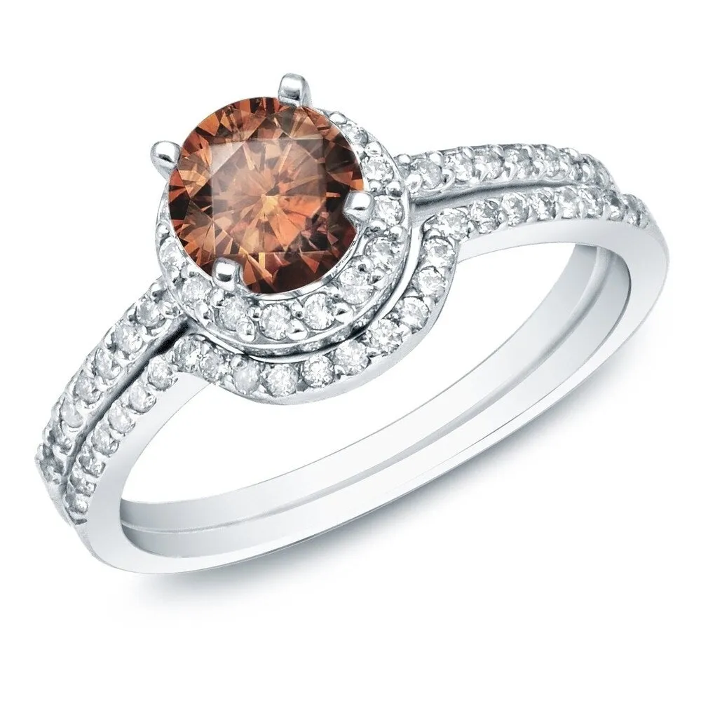 Auriya 14k Gold 1ctw Brown Diamond Halo Engagement Ring Set sold by Zulily