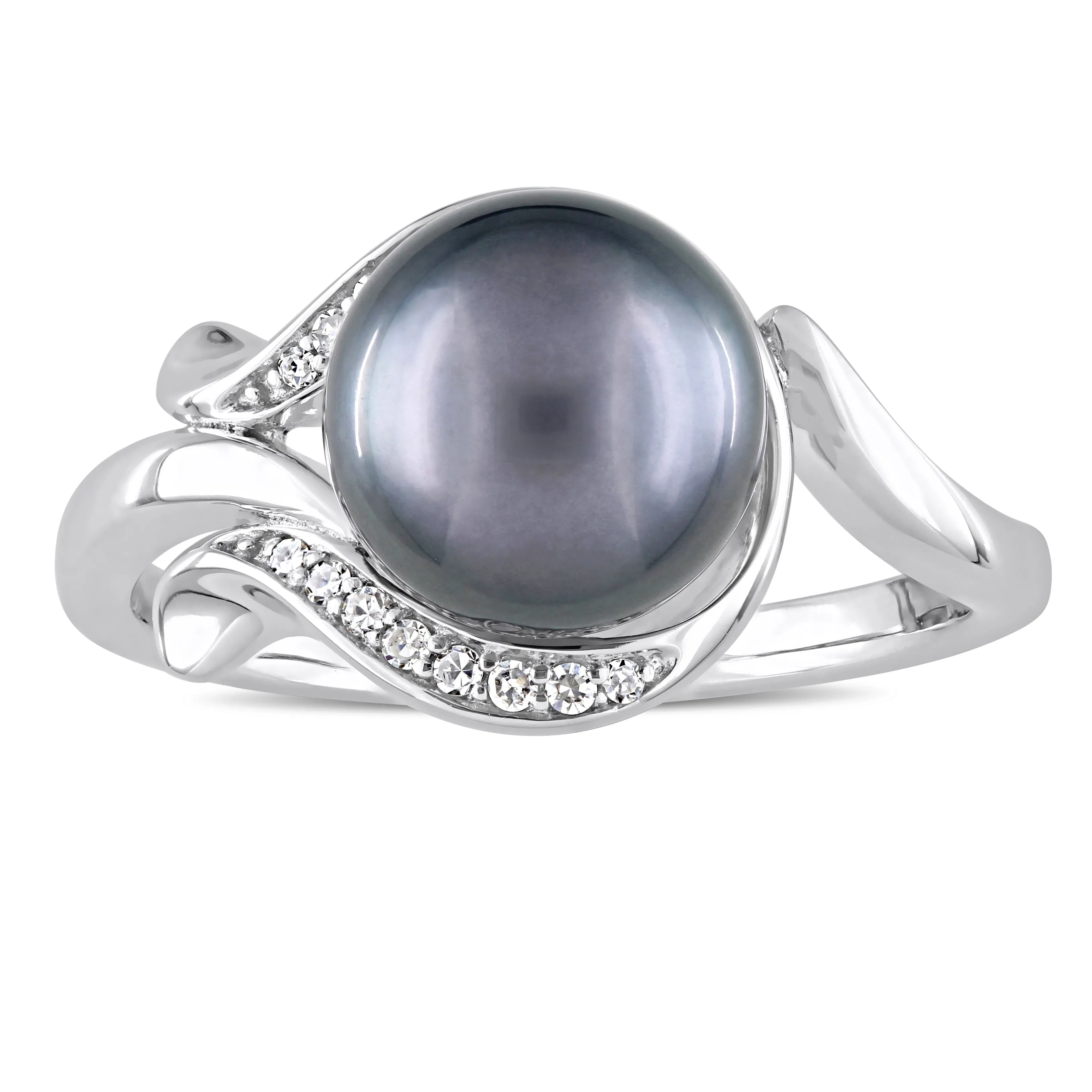 Miadora 8.5-9mm Black Tahitian Pearl and Diamond Accent Ring in 14k White Gold sold by Zulily product image thumbnail 2