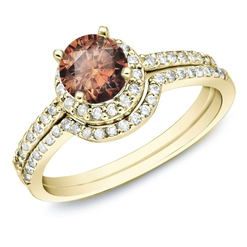 Auriya 14k Gold 1ctw Brown Diamond Halo Engagement Ring Set sold by Zulily product image thumbnail 2