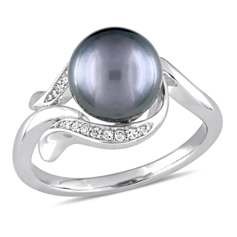 Miadora 8.5-9mm Black Tahitian Pearl and Diamond Accent Ring in 14k White Gold sold by Zulily
