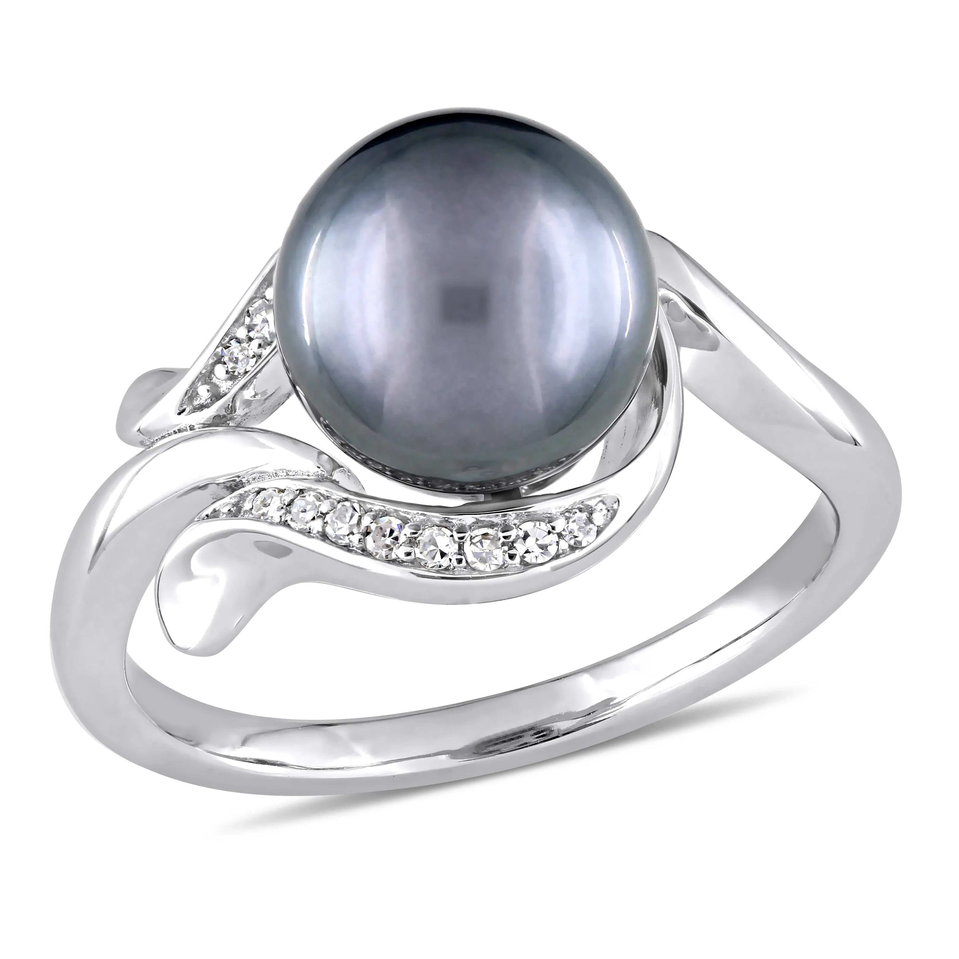 Miadora 8.5-9mm Black Tahitian Pearl and Diamond Accent Ring in 14k White Gold sold by Zulily