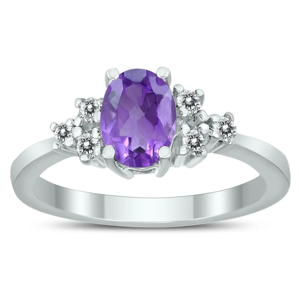 7X5MM Amethyst and Diamond Regal Ring in 10K White Gold sold by Zulily