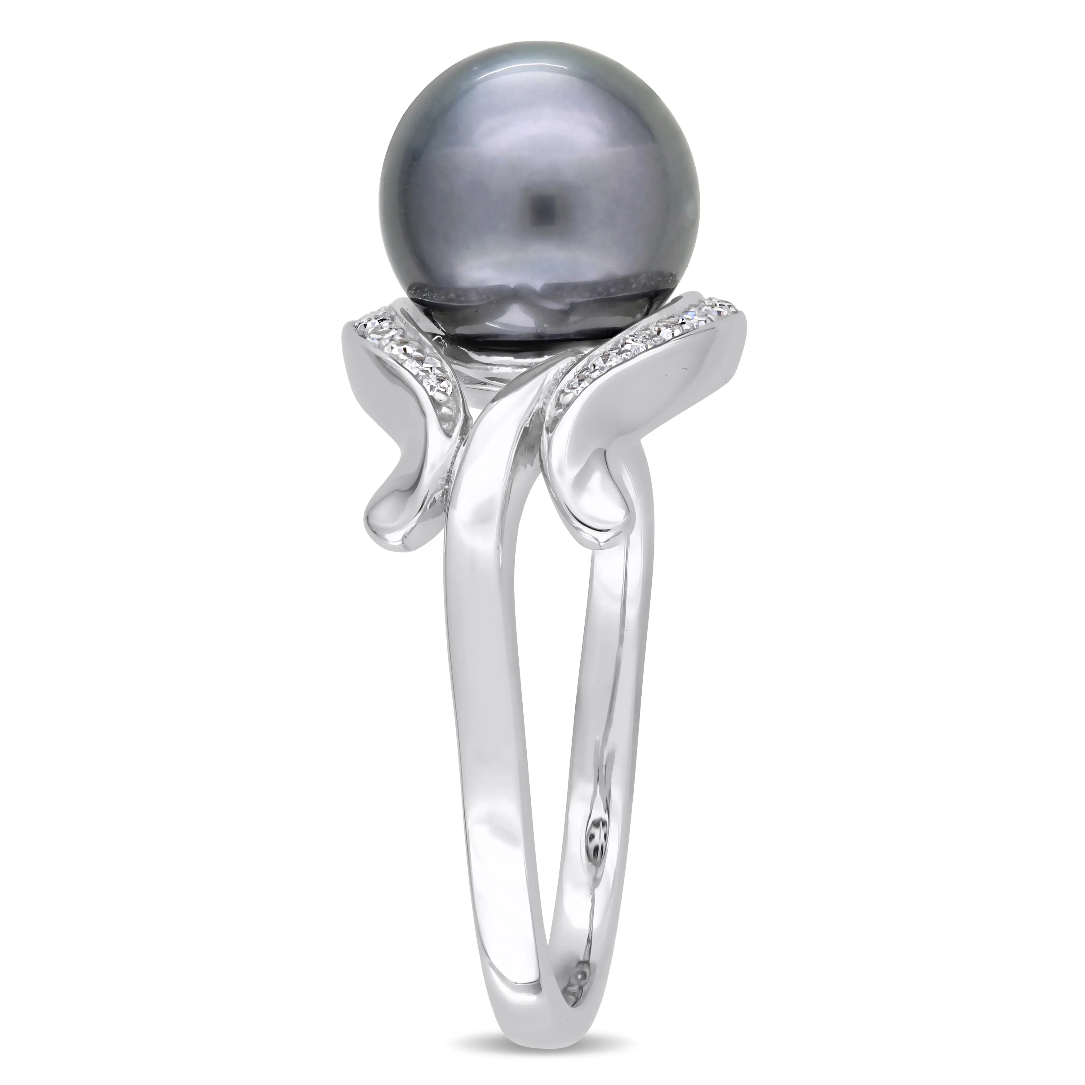 Miadora 8.5-9mm Black Tahitian Pearl and Diamond Accent Ring in 14k White Gold sold by Zulily product image thumbnail 3