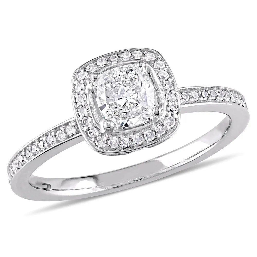 Miadora Signature Collection 14k White Gold 3/4ct TDW Cushion and Round Cut Diamond Halo Engagement Ring (G-H, I1-I2) sold by Zulily product image thumbnail 3