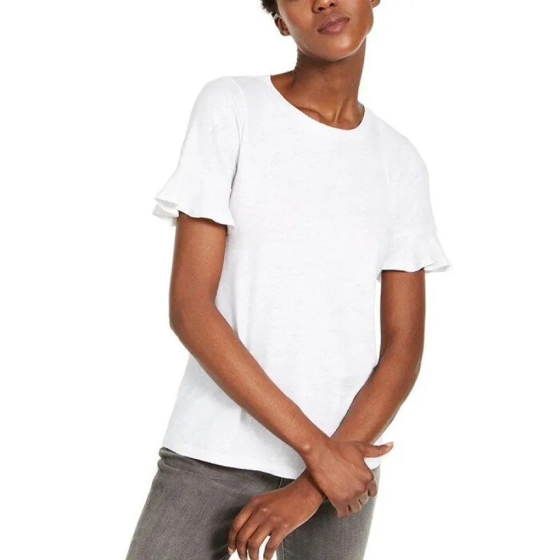 Michael Kors Women's Metallic Ruffle Sleeve Top White Size M sold by Zulily