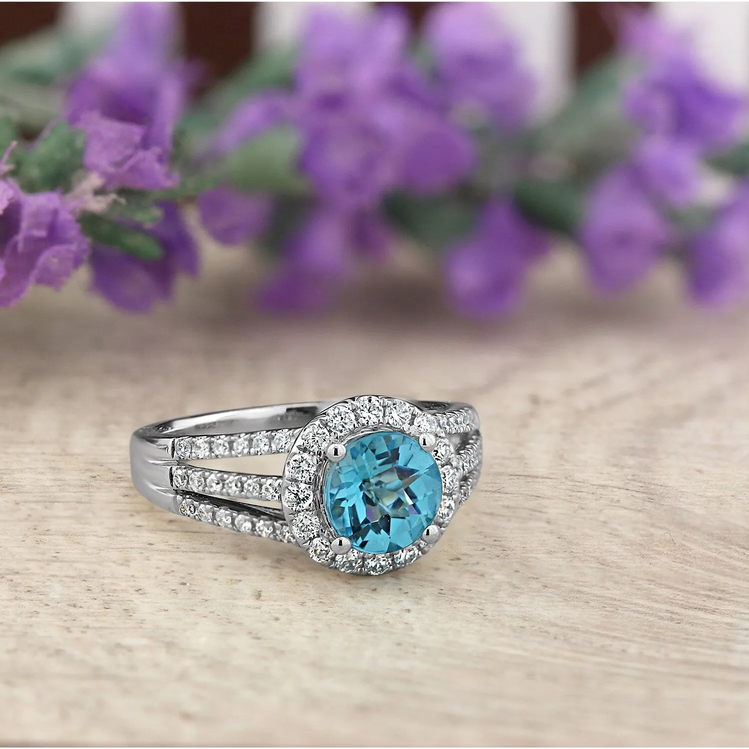 Auriya Modern 1 3/8ct Sky Blue Topaz and Halo Diamond Engagement Ring 1/2cttw 14k Gold sold by Zulily product image thumbnail 2
