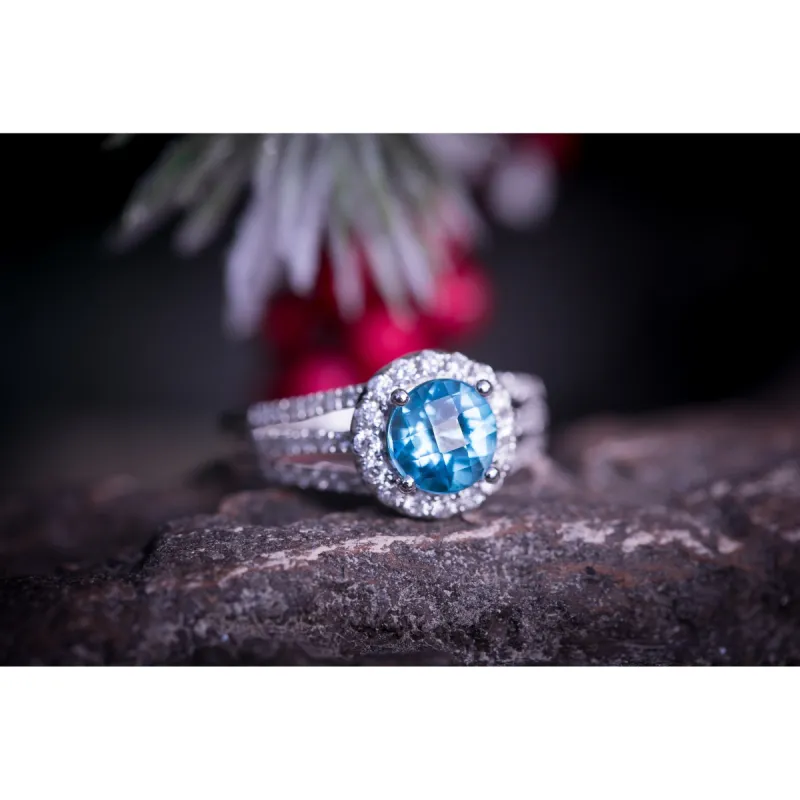 Auriya Modern 1 3/8ct Sky Blue Topaz and Halo Diamond Engagement Ring 1/2cttw 14k Gold sold by Zulily