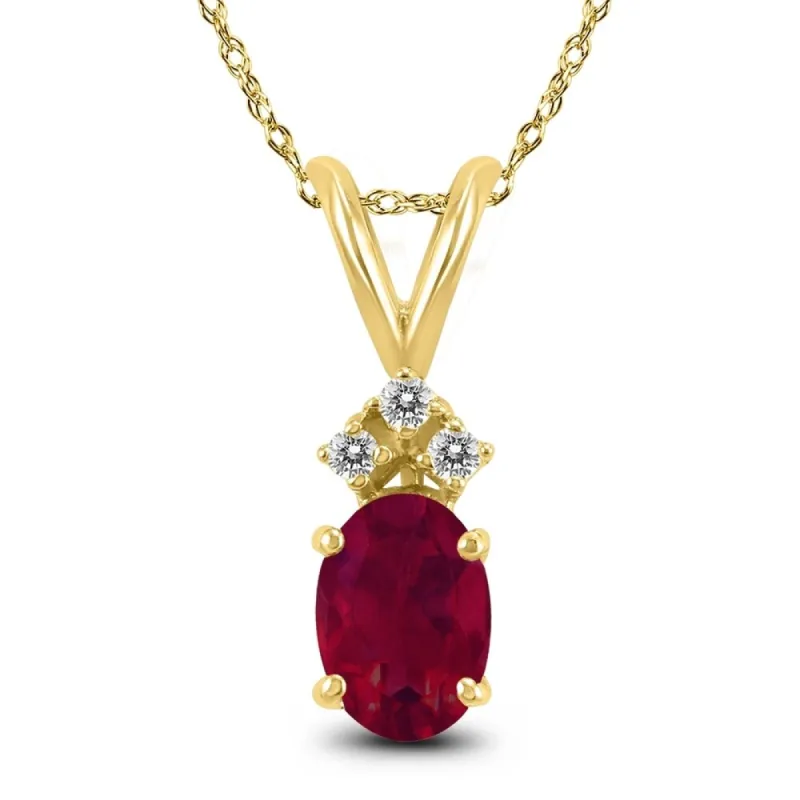 14K Yellow Gold 6x4MM Oval Ruby and Diamond Pendant sold by Zulily