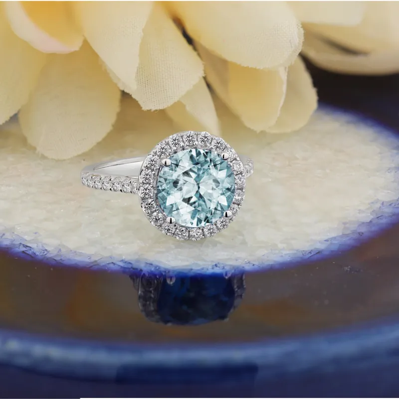 Auriya 2ct Fancy Round Aquamarine and Halo Diamond Engagement Ring 5/8ctw 14k Gold sold by Zulily