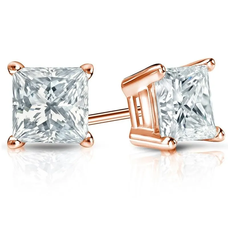 Auriya 14-karat Gold Lab Grown 4.00 carat TDW Princess Diamond Stud Earrings 4-Prong Basket Screw-back sold by Zulily product image thumbnail 5