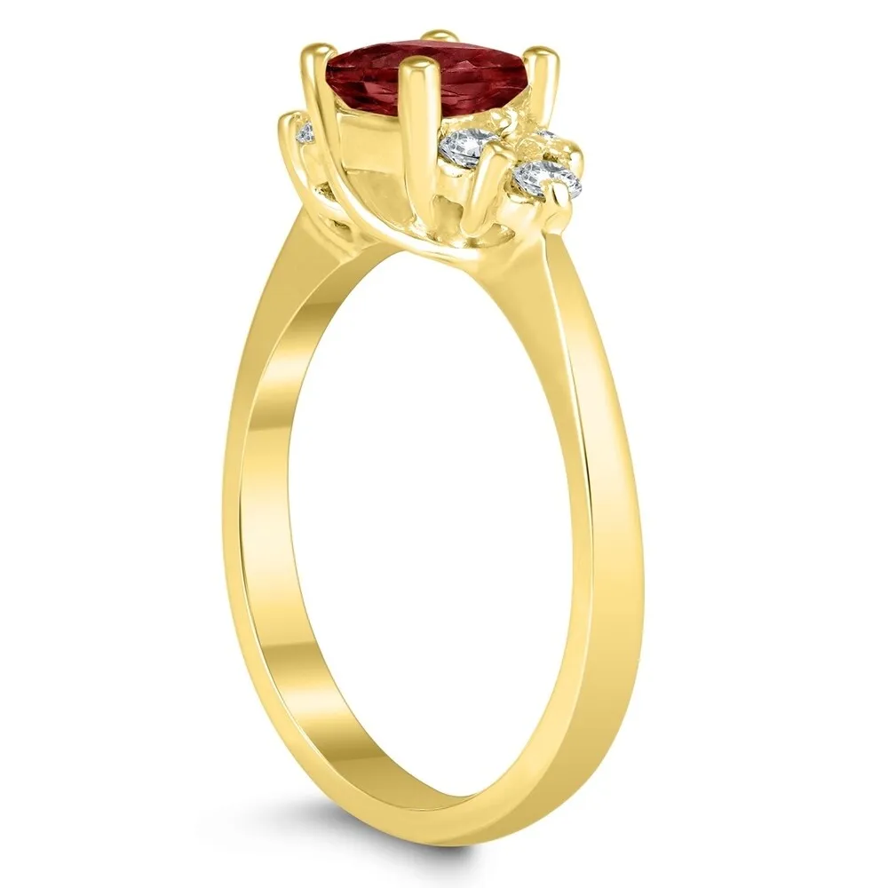 Princess Cut 5X5MM Garnet and Diamond Duchess Ring in 10K Yellow Gold sold by Zulily product image thumbnail 2