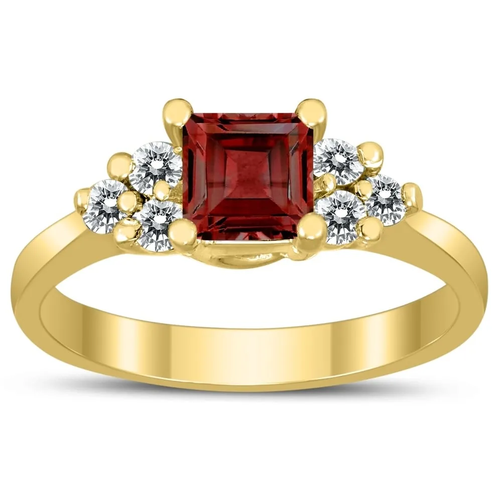 Princess Cut 5X5MM Garnet and Diamond Duchess Ring in 10K Yellow Gold sold by Zulily
