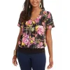 Thalia Sodi Women's Printed Pintuck Pleated Top Black Size Medium sold by Zulily