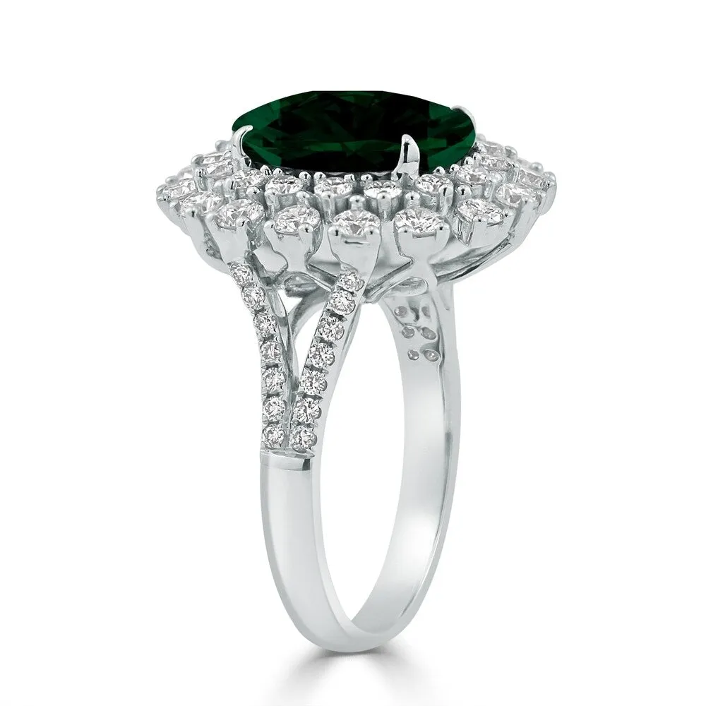 Auriya 3 3/4ct Oval-cut Emerald and Halo Diamond Ring 1 3/8ctw 18K Gold sold by Zulily product image thumbnail 3