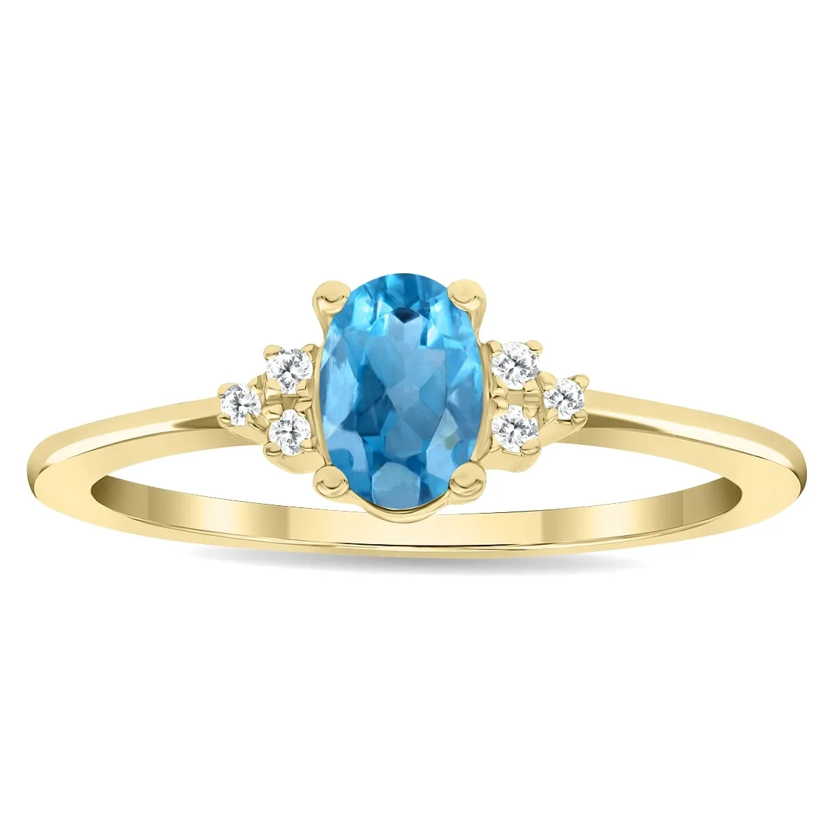 Women's Oval Shaped Blue Topaz and Diamond Half Moon Ring in 10K Yellow Gold sold by Zulily