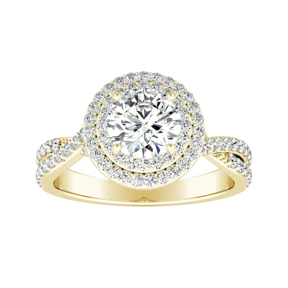 Auriya 14k Gold 2 1/2ct Round Moissanite and 3/8ct TDW Double Halo Diamond Engagement Ring sold by Zulily product image thumbnail 2