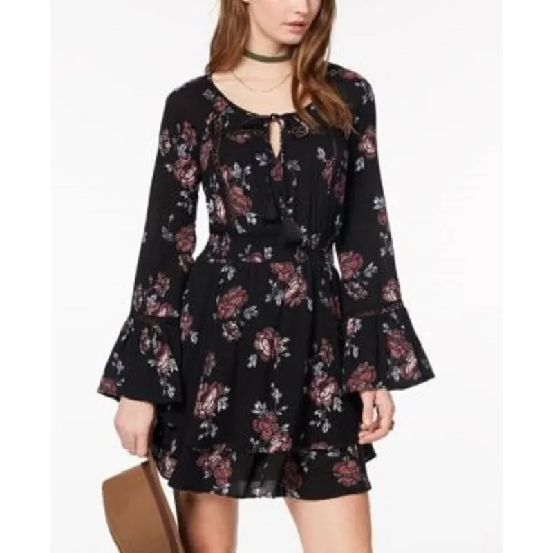 American Rag Juniors' Ruffled Floral-Print Peasant Dress Black Size X-Small - XS sold by Zulily