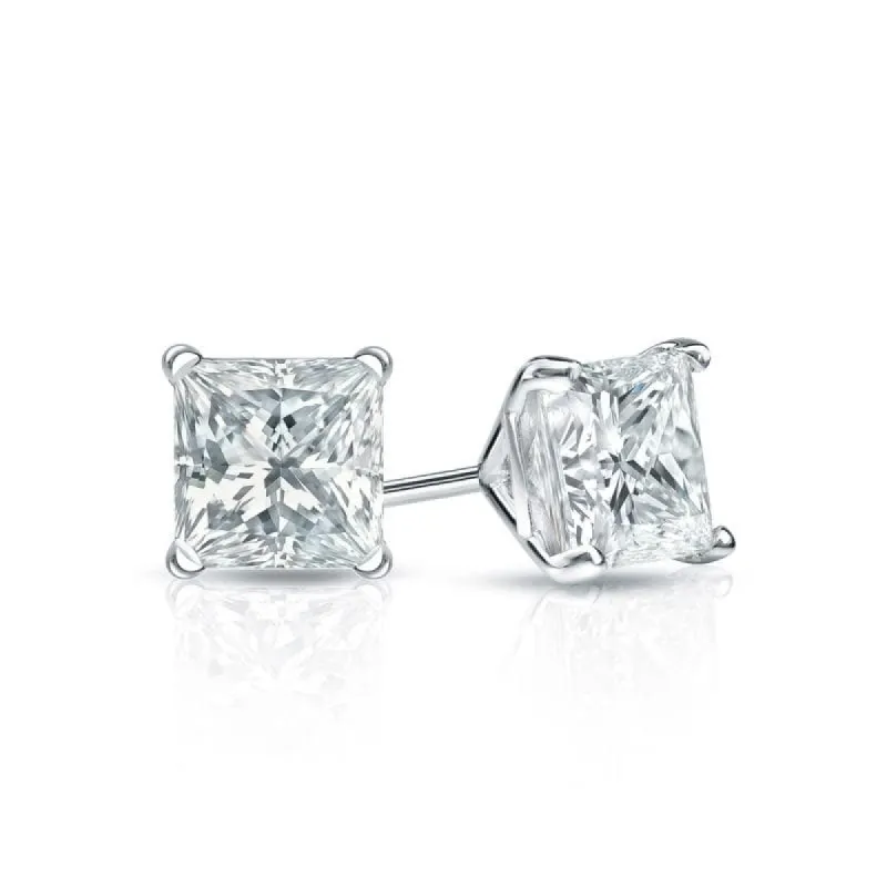 Auriya Plat Gold Lab Grown 0.62 carat TDW Princess Diamond Stud Earrings 4-Prong Martini Screw-back sold by Zulily