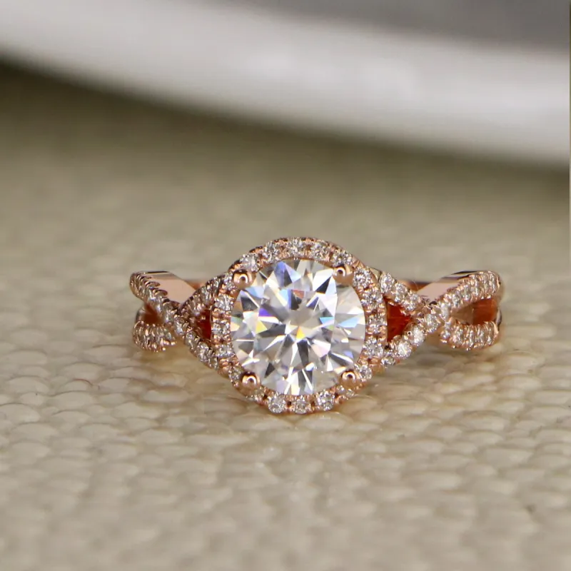 Auriya 14k Gold 1ct Twisted Moissanite Halo 1/5ct Diamond Engagement Ring sold by Zulily