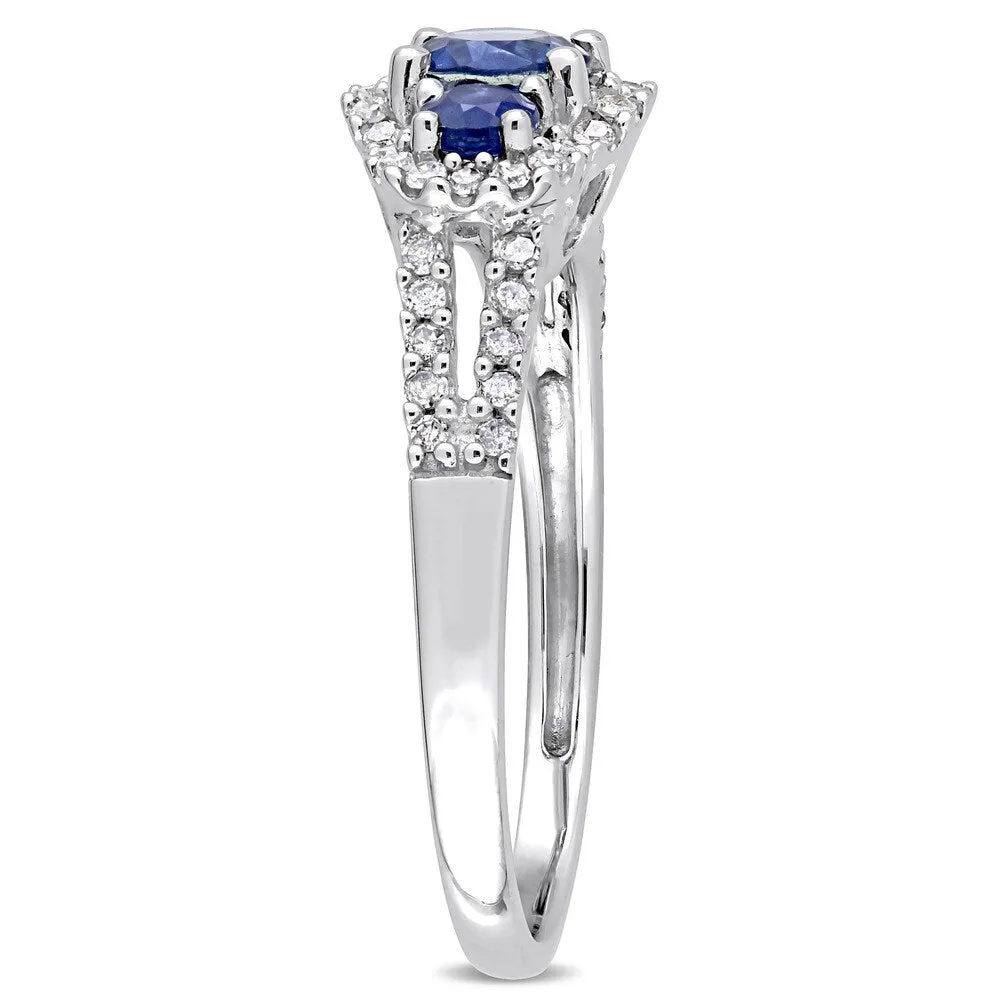 Miadora Signature Collection 10k White Gold Sapphire and 1/4ct TDW Diamond 3-Stone Halo Engagement R - Blue sold by Zulily product image thumbnail 2